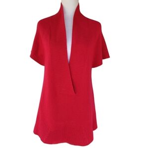 Theory Red Kaydence Cashmere Short Sleeve V Neck Sweater Rib Trim Size Large